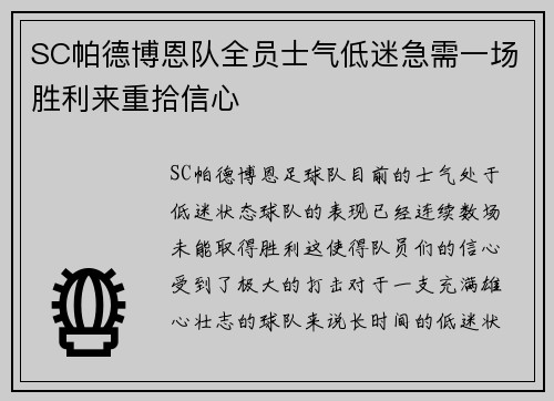 SC帕德博恩队全员士气低迷急需一场胜利来重拾信心